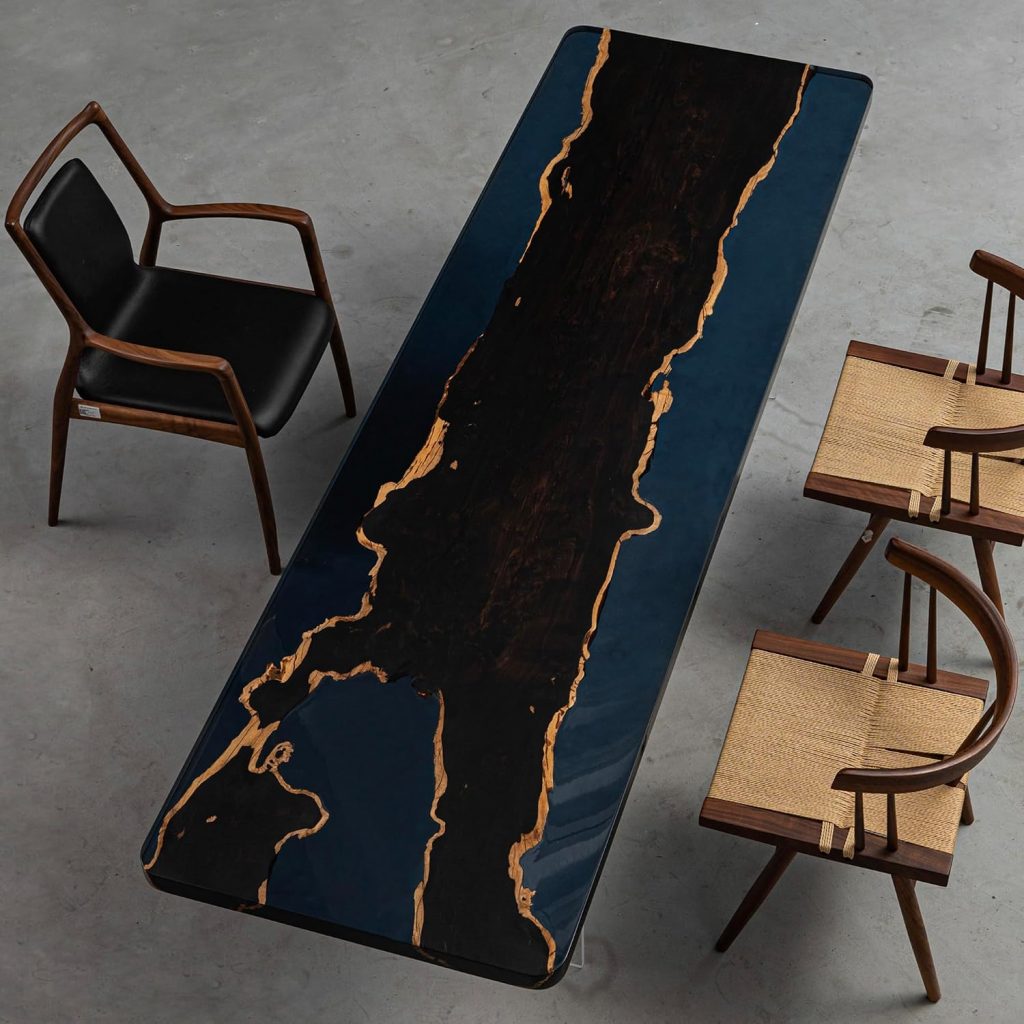 Ebony Wood Epoxy Table 90"x48", Custom Large Resin Table, Epoxy River Table, Natural Wood Table, Wooden Office Desk, for Meeting, Kitchen, Dining Room, Living Room, Home Decor