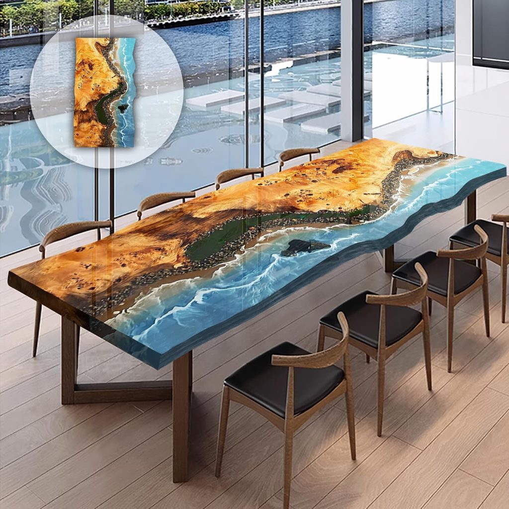 Aspen Wood Table 84" L x 42" W, Executive Desk, Custom Large Epoxy River Table, Solid Wood Slabs Table, Large Computer Office Desk Workstation, Business Furniture for Home Office (ERT24010)