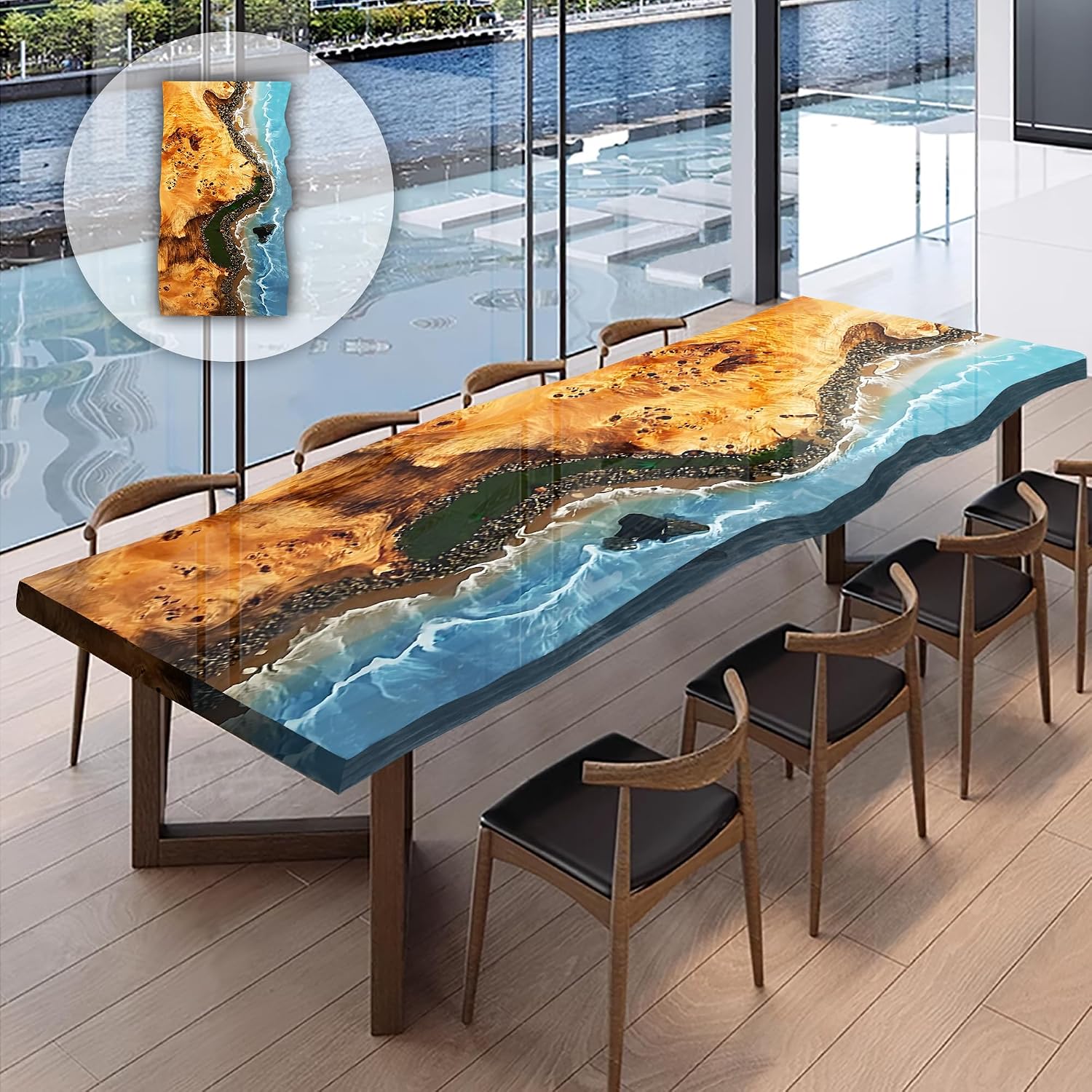 Aspen Wood Table 84" L x 42" W, Executive Desk, Custom Large Epoxy River Table, Solid Wood Slabs Table, Large Computer Office Desk Workstation, Business Furniture for Home Office (ERT24010)