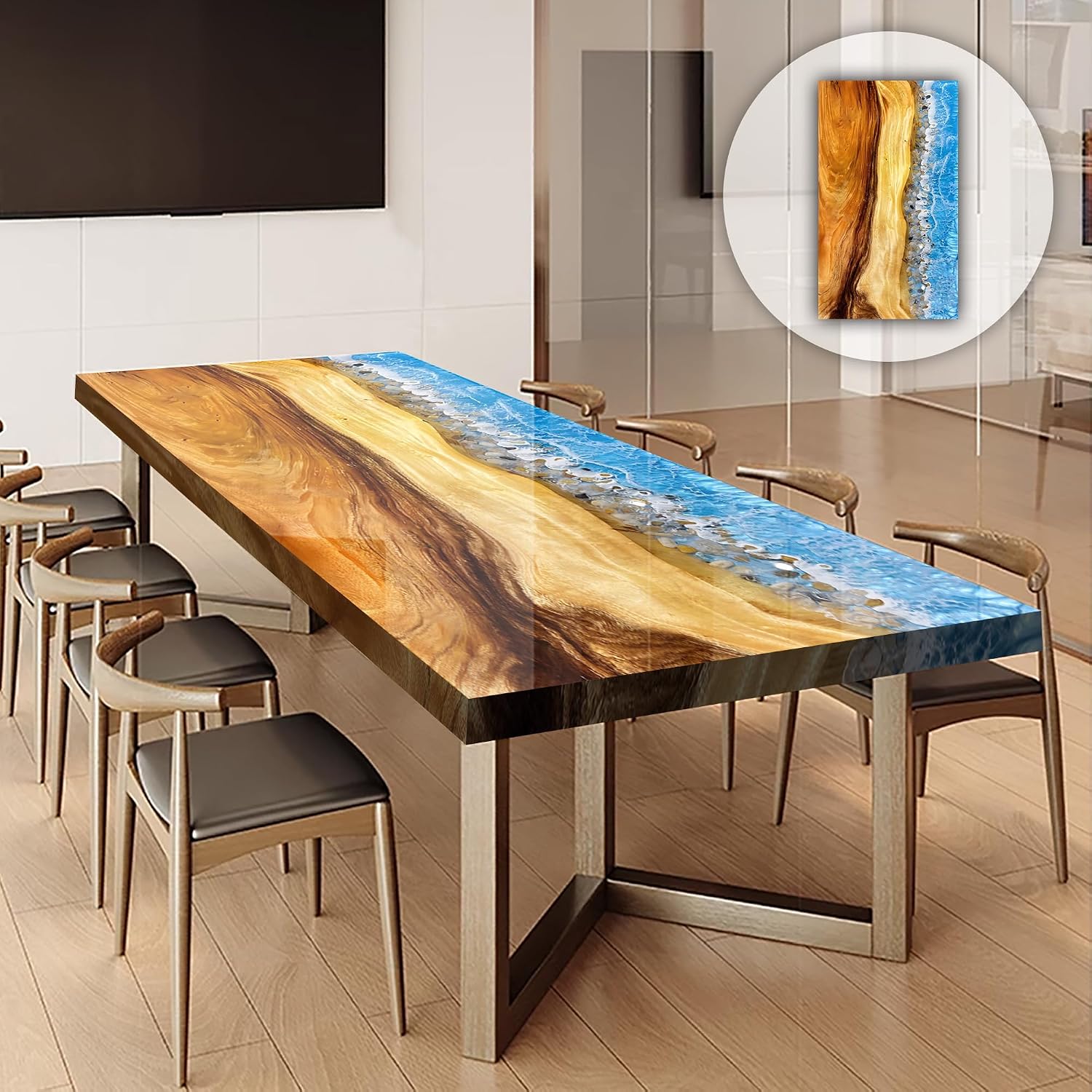 Walnut Wood Table 114" L x 40" W, Executive Desk, Custom Large Epoxy River Table, Solid Wood Slabs Table, Large Computer Office Desk Workstation, Business Furniture for Home Office (ERT24009)