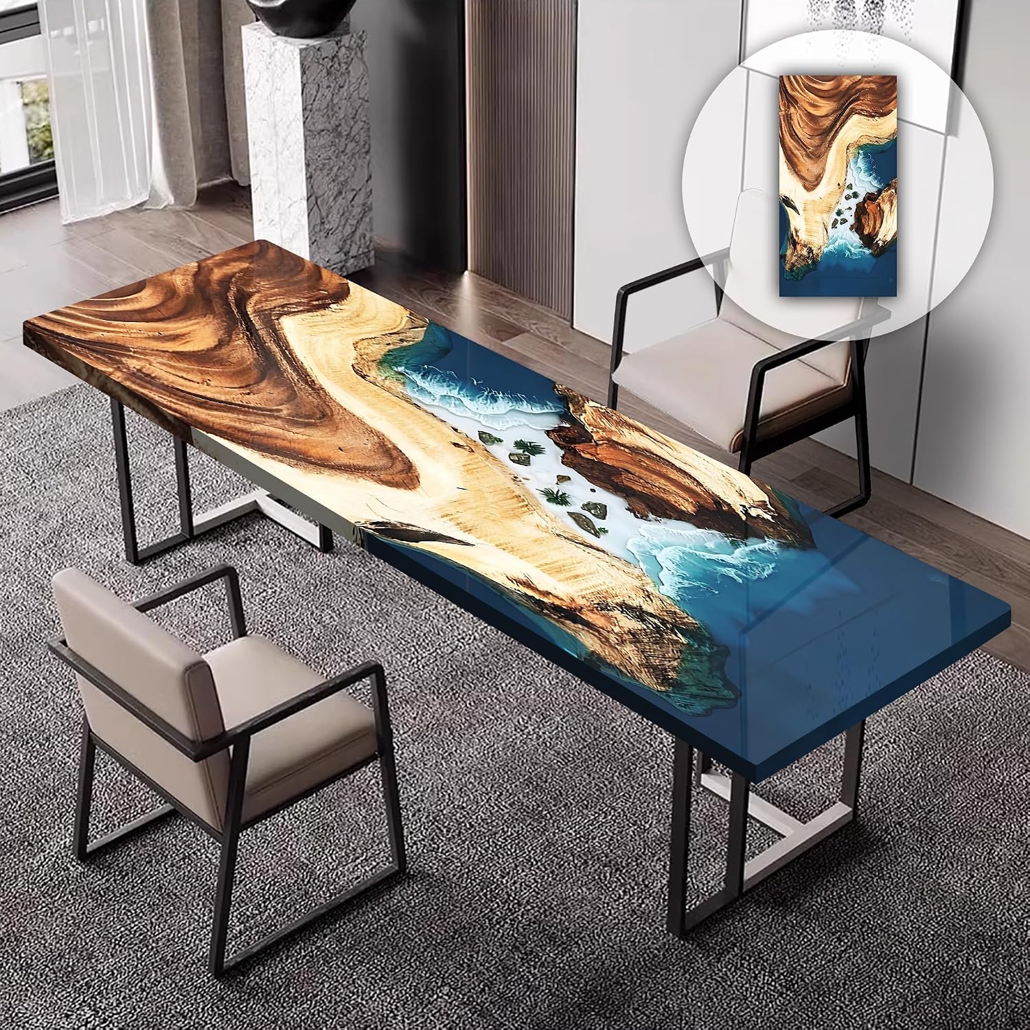 Walnut Wood Table 60" L x 38" W, Executive Desk, Custom Large Epoxy River Table, Solid Wood Slabs Table, Large Computer Office Desk Workstation, Business Furniture for Home Office (ERT24012)