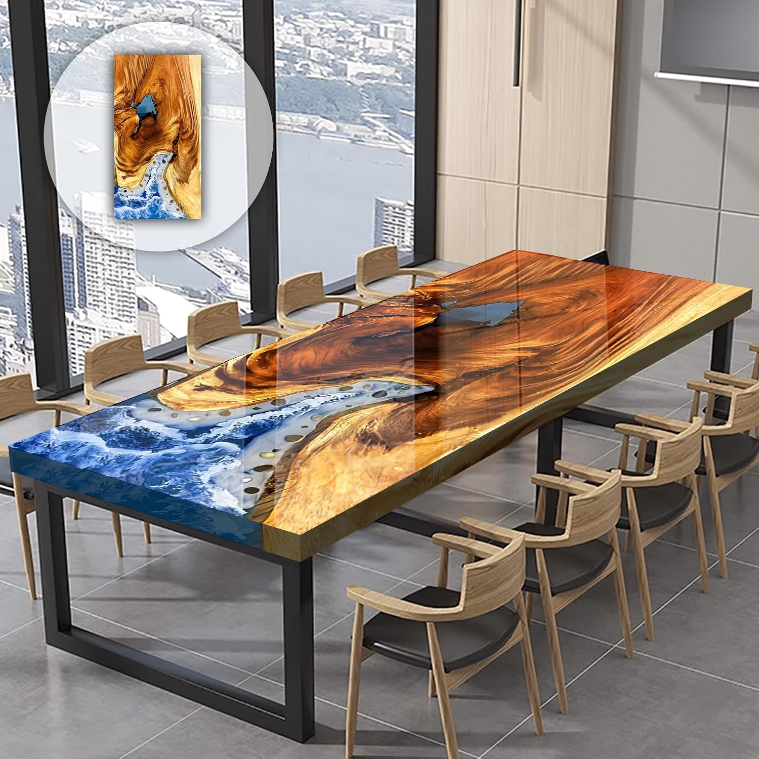 Walnut Wood Table 72" L x 40" W, Executive Desk, Custom Large Epoxy River Table, Solid Wood Slabs Table, Large Computer Office Desk Workstation, Business Furniture for Home Office (ERT24013)