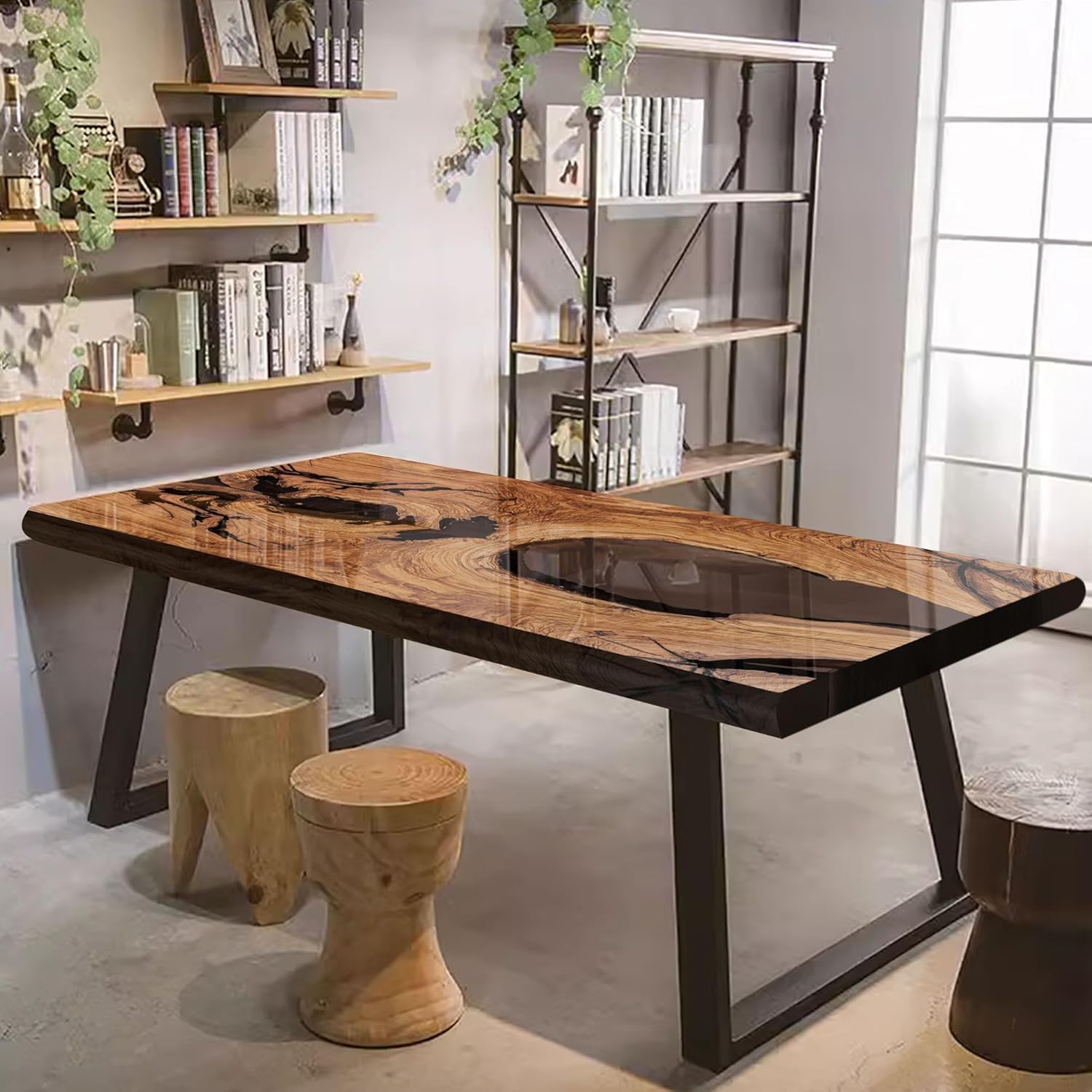 Olive Custom Executive Desk, Solid Wood Epoxy Resin Table, Large Computer Office Desk Workstation, Laptop Desk Study Writing Table Business Furniture for Home Office