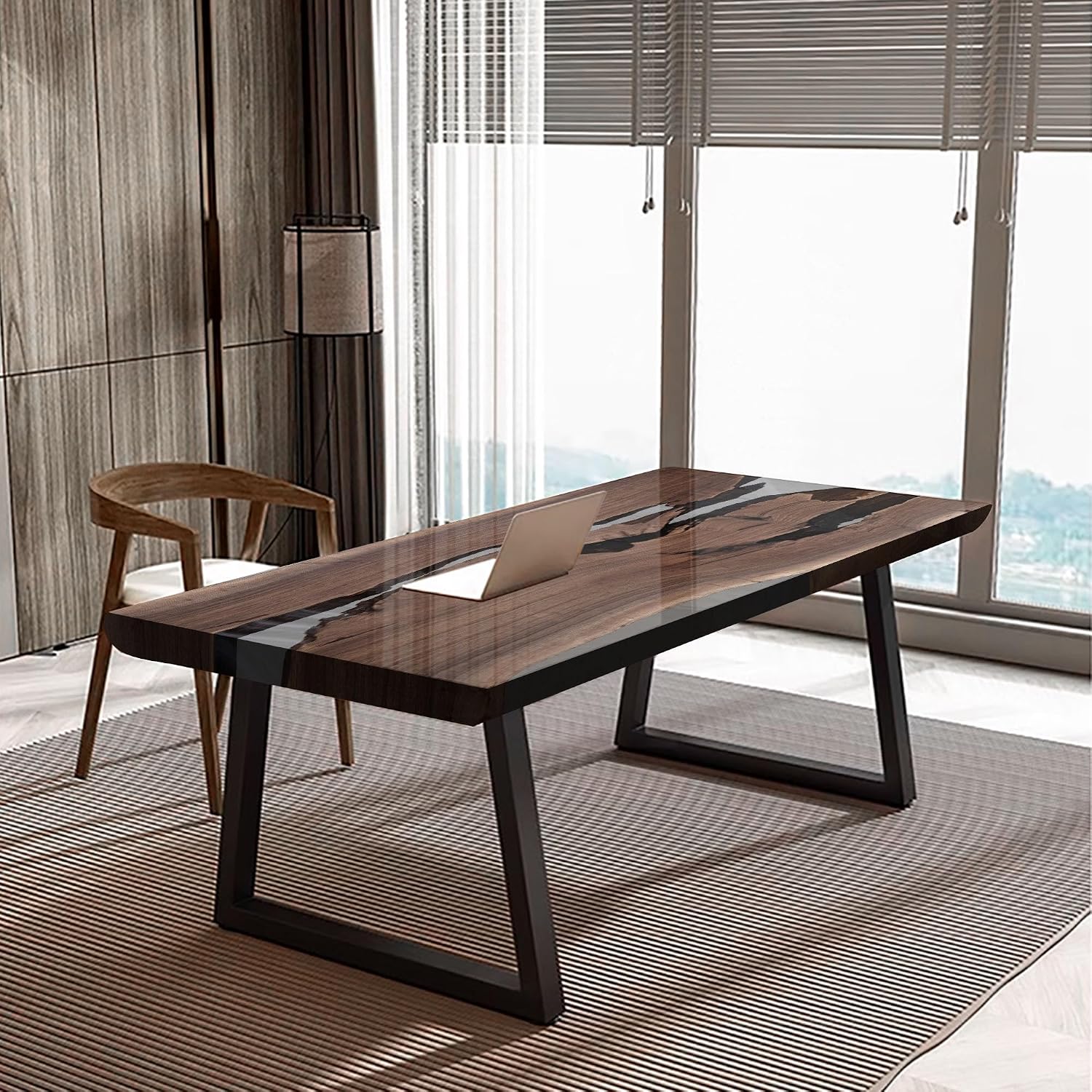 Black Walnut Custom Executive Desk, Epoxy Resin River Table, Solid Wood Computer Office Desk Workstation, Laptop Desk Study Writing Table Business Furniture for Home Office