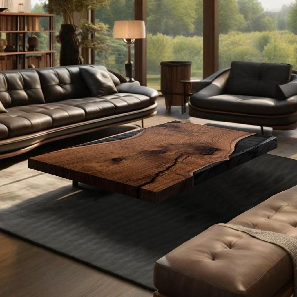 Black Walnut Coffee Table, Custom Epoxy Resin Table, Large River, Solid Wood Indoor Modern Table Furniture for Home Living Room, Office