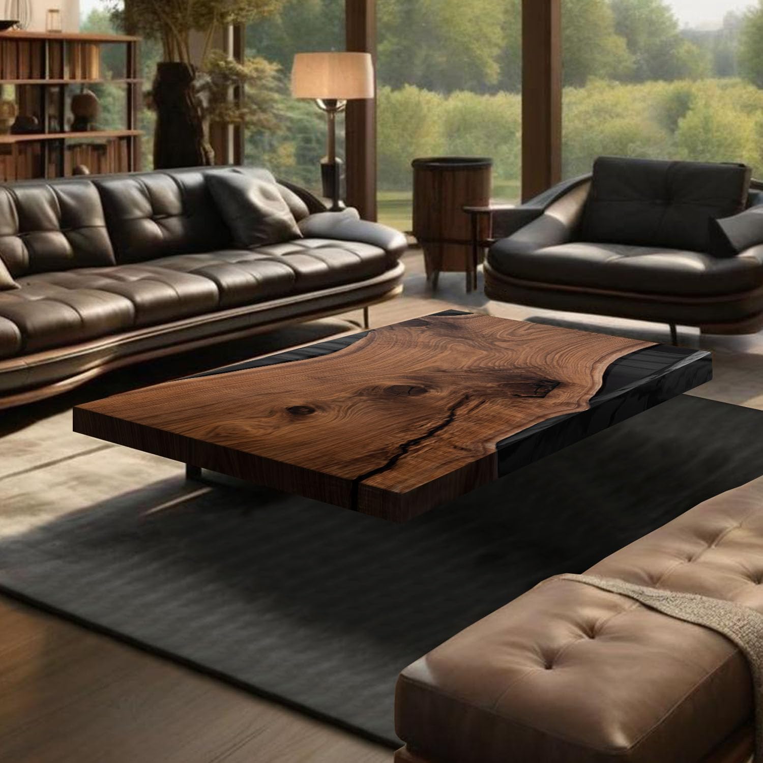 Black Walnut Coffee Table, Custom Epoxy Resin Table, Large River, Solid Wood Indoor Modern Table Furniture for Home Living Room, Office