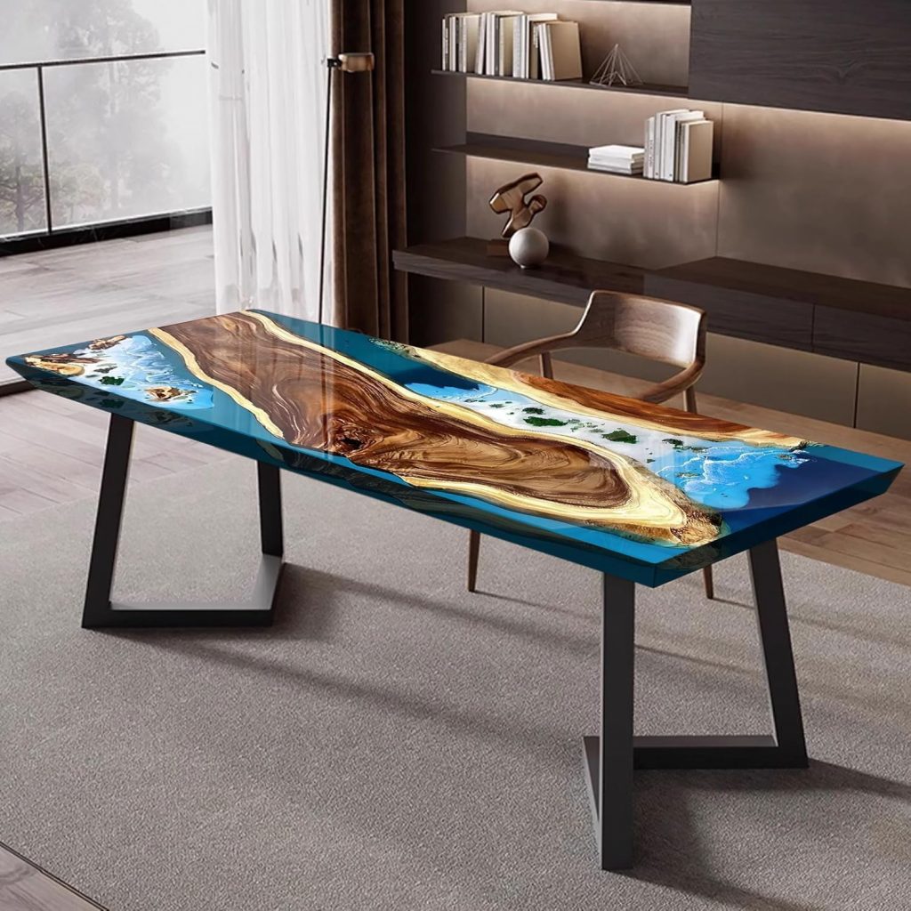 Walnut Custom Executive Desk, Solid Wood Epoxy Resin Table, Large Computer Office Desk Workstation, Laptop Desk Study Writing Table Business Furniture for Home Office
