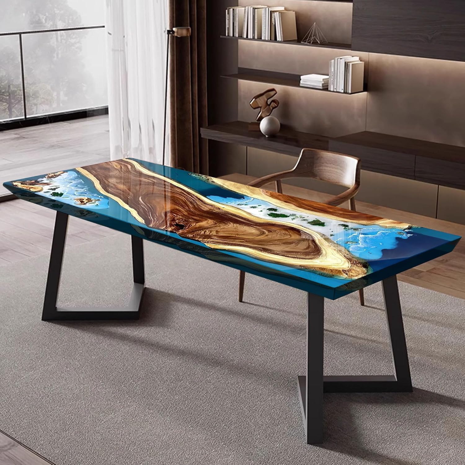 Walnut Custom Executive Desk, Solid Wood Epoxy Resin Table, Large Computer Office Desk Workstation, Laptop Desk Study Writing Table Business Furniture for Home Office