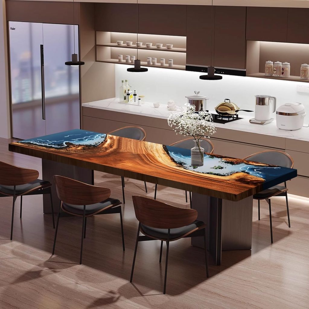 Walnut Custom Dining Table, Epoxy Resin Table, Large River Table, Solid Wood Indoor Modern Kitchen Table Furniture for Dining Room