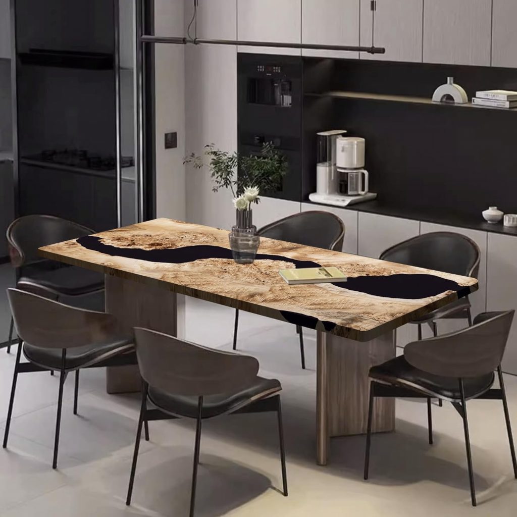 Aspen Wood Customize Dining Table, Epoxy Resin, Large River Table, Solid Wood Indoor Modern Kitchen Table Furniture for Dining Room