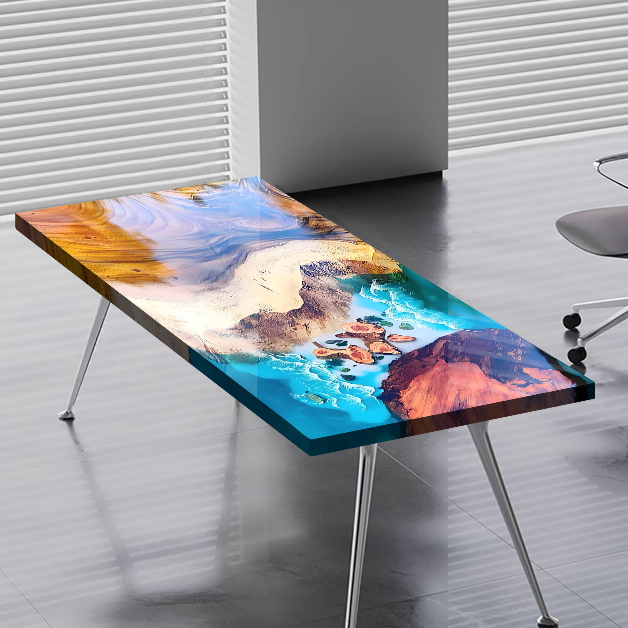 Walnut Wood Table 60" L x 38" W, Executive Desk, Custom Large Epoxy River Table, Solid Wood Slabs Table, Large Computer Office Desk Workstation, Business Furniture for Home Office (ERT24012)