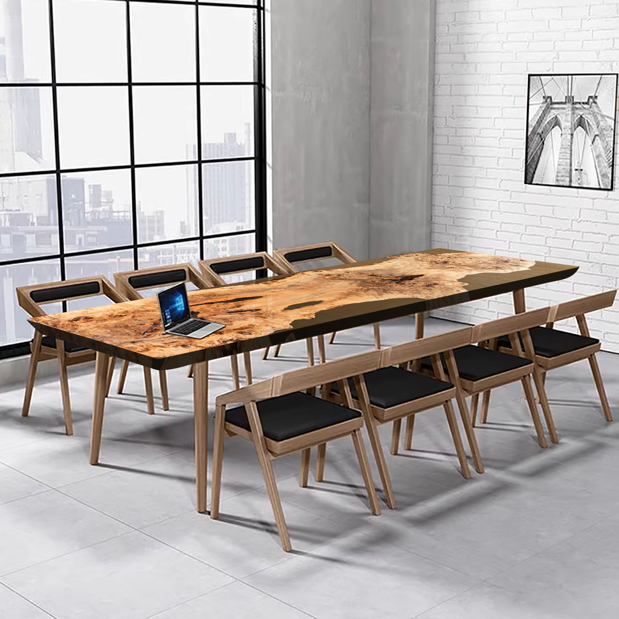 Walnut Wood Table 60" L x 38" W, Executive Desk, Custom Large Epoxy River Table, Solid Wood Slabs Table, Large Computer Office Desk Workstation, Business Furniture for Home Office (ERT24012)