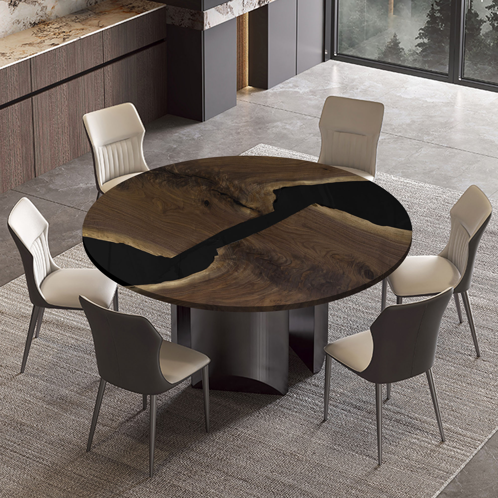 Walnut Wood Table 60" L x 38" W, Executive Desk, Custom Large Epoxy River Table, Solid Wood Slabs Table, Large Computer Office Desk Workstation, Business Furniture for Home Office (ERT24012)