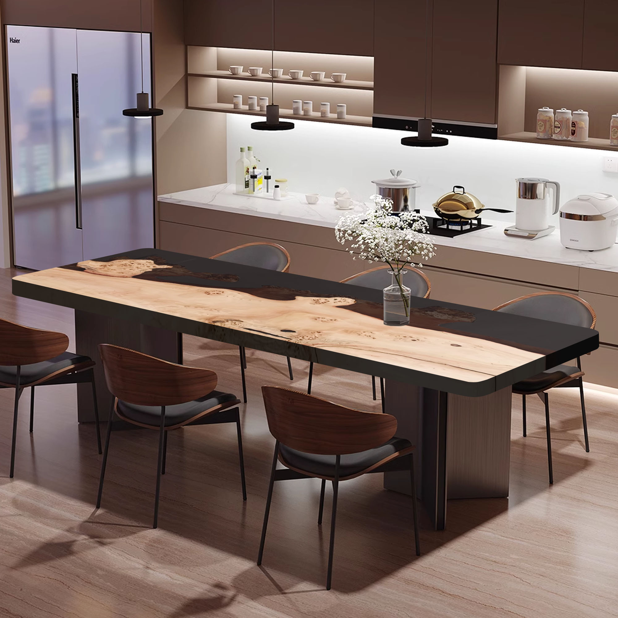 Walnut Wood Table 60" L x 38" W, Executive Desk, Custom Large Epoxy River Table, Solid Wood Slabs Table, Large Computer Office Desk Workstation, Business Furniture for Home Office (ERT24012)