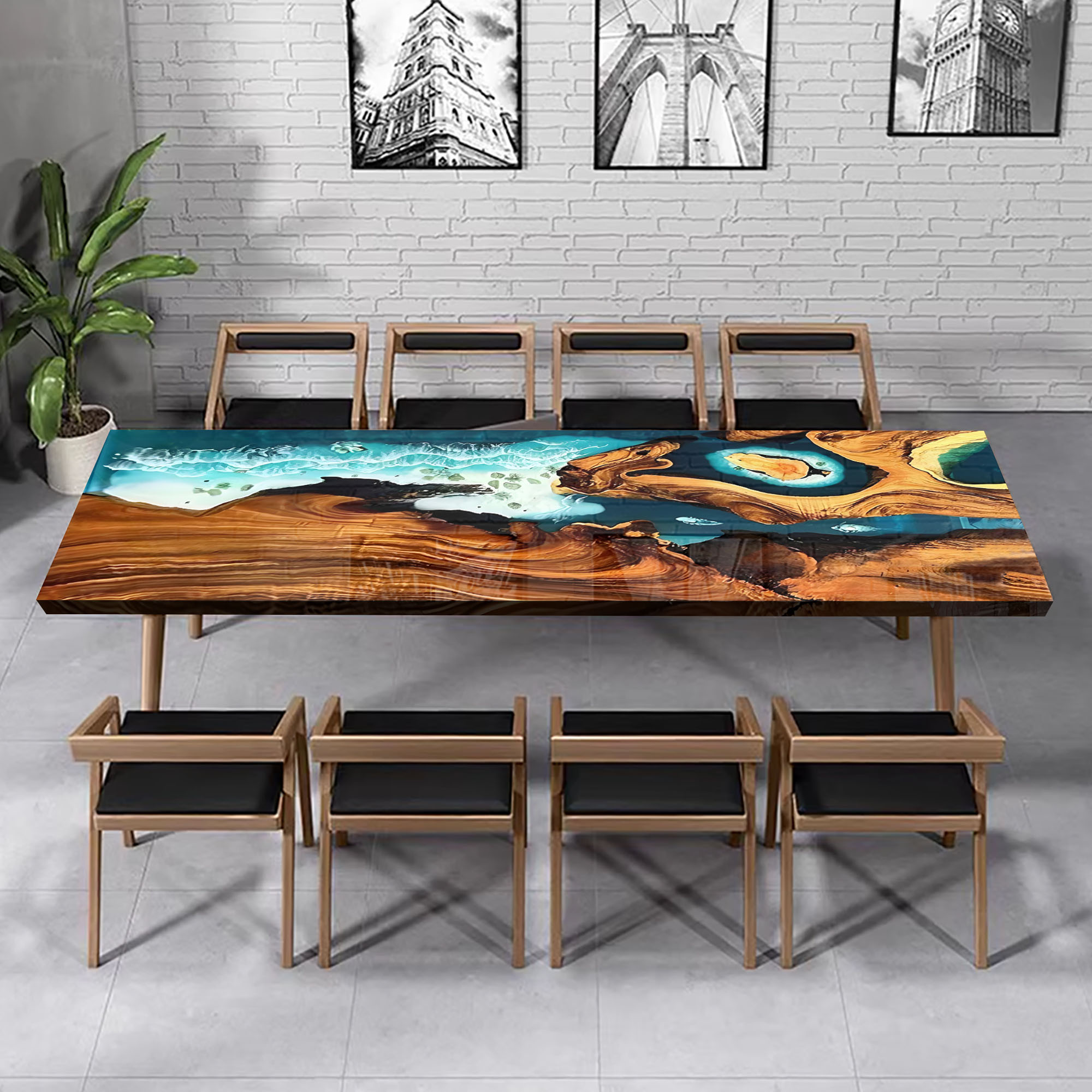 Walnut Wood Table 60" L x 38" W, Executive Desk, Custom Large Epoxy River Table, Solid Wood Slabs Table, Large Computer Office Desk Workstation, Business Furniture for Home Office (ERT24012)