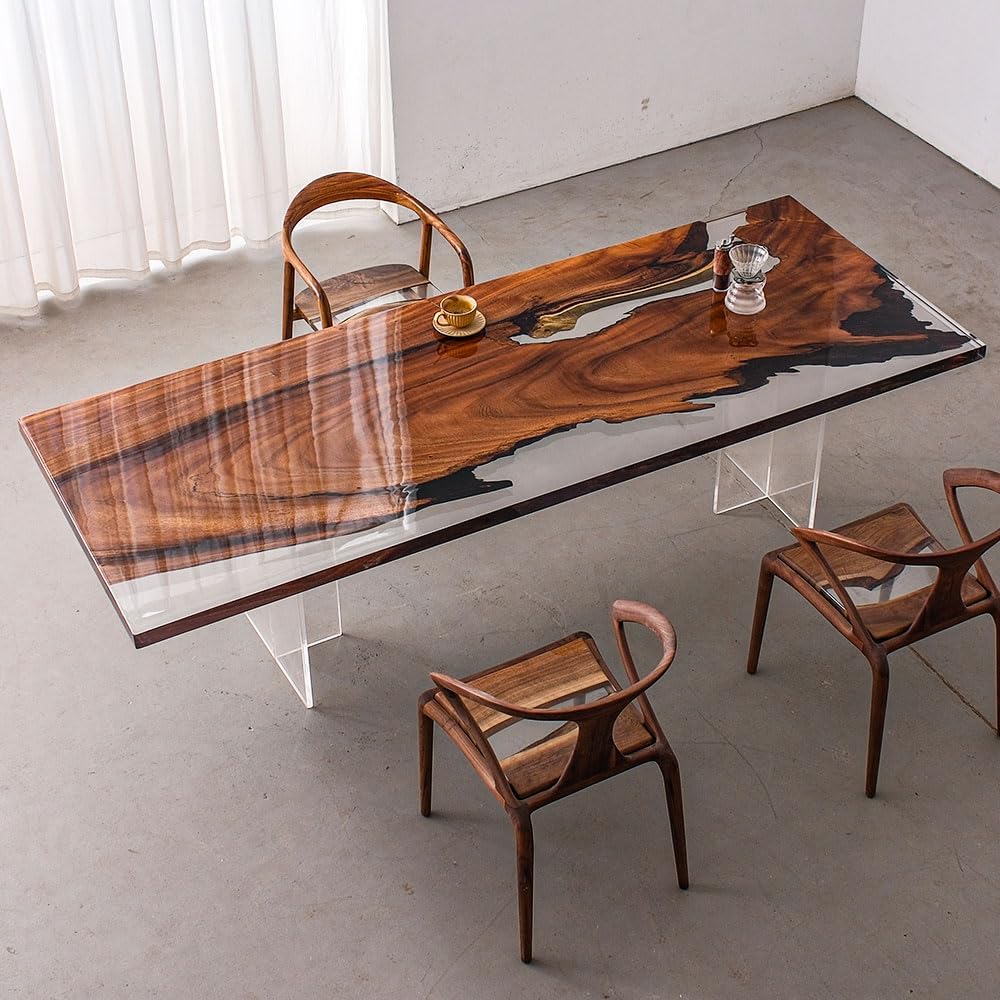 Walnut Custom Large Transparent Resin Epoxy Table, Epoxy River Table, Natural Wood, Wooden Office Desk, Meeting, Kitchen, Dining Room, Living Room, Home Decor