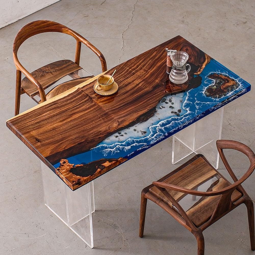 Walnut Ocean Custom Large Resin Epoxy Table, Epoxy River Table, Natural Wood, Wooden Office Desk, Meeting, Kitchen, Dining Room, Living Room, Home Decor